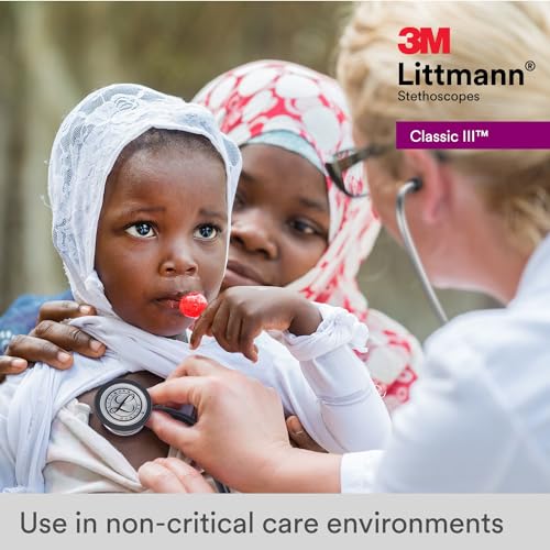 3M Littmann Classic III Monitoring Stethoscope, 5803, More Than 2X as Loud, Weighs Less, Stainless Steel Black-Finish Chestpiece, 27" Black Tube, Stem and Headset