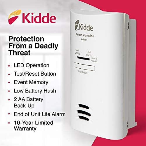 Kidde Carbon Monoxide Detector, Plug in Wall with AA Battery Backup, Test-Hush Button