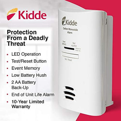 Kidde Carbon Monoxide Detector, Plug in Wall with AA Battery Backup, Test-Hush Button