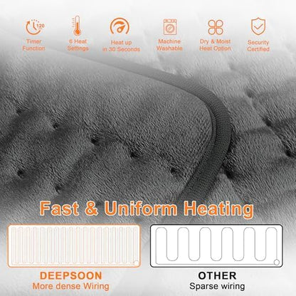 Heating Pad,Electric Heating Pads for Back,Neck,Abdomen,Moist Heated Pad for Shoulder,Knee,Hot Pad for Arms and Legs,Dry&Moist Heat & Auto Shut Off(Charcoal Gray, 33''×17')