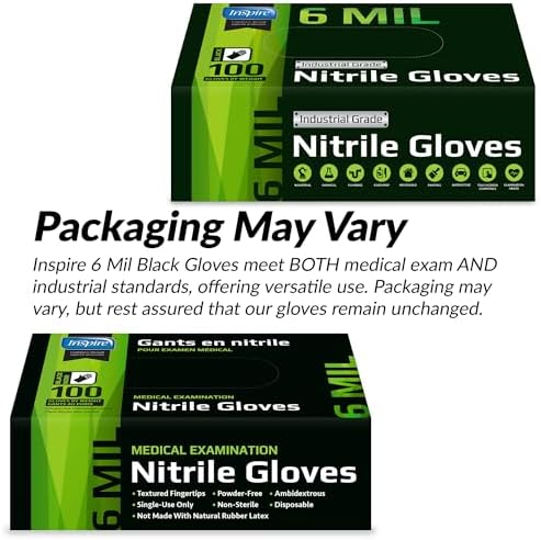 Inspire Black Nitrile Gloves HEAVY DUTY 6 Mil Nitrile Chemical Resistant Medical Cooking Cleaning Disposable Black Gloves