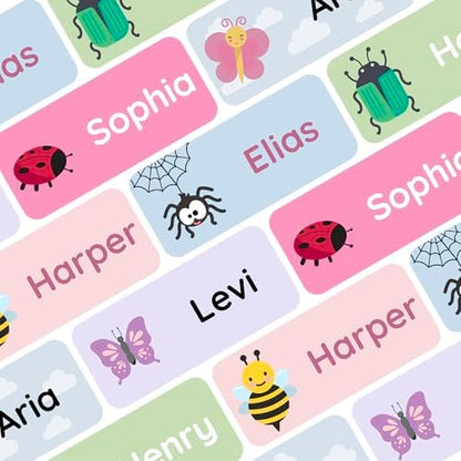 – Personalized Name Labels for Kids (120) – Waterproof & Durable Stickers for Clothing, School & Daycare Items - Insects