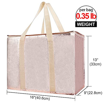 Bodaon 3-Pack Insulated Reusable Grocery Shopping Bag, X-Large Frozen Food Cold, Cooler Bags with Zippered Top, Insulated Food/Pizza Delivery Bag, Gold