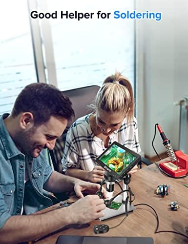 7'' Digital Microscope 1200X,Dcorn 12MP 1080P Photo/Video Microscope for Adults Soldering Coins,Metal Stand,Wired Remote,10 LED Fill Lights,PC View,Windows/Mac Compatible