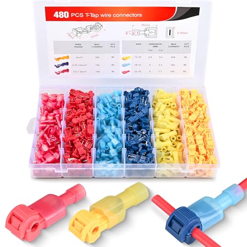 Nilight 480PCS/80 Pairs T-Tap Wire Connectors Self-Stripping Quick Splice Electrical Wire Terminals Insulated Male Quick Disconnect Spade Terminals Assortment Kit with Storage Case, 2 Years Warranty