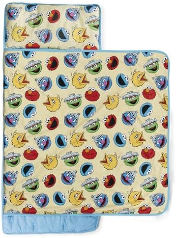 Jay Franco Toddler Nap Mat with Built-in Pillow and Blanket - Soft 46 x 20-inch Microfiber Kids Sleeping Bag for School or Sleepover, Yellow - Sesame Street