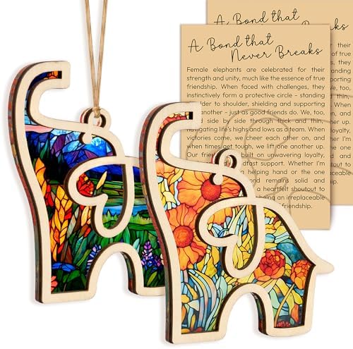 Friendship Elephant Easter Ornament with Story Card, Friendship Gifts for Women Tribe, Heartfelt for Best Friends Sisters, Sisterhood Special Bond Decor (Set 2 Suncatcher)