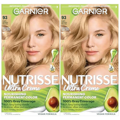 Garnier Hair Color Nutrisse Nourishing Creme, 93 Light Golden Blonde (Honey Butter) Permanent Hair Dye, 2 Count (Packaging May Vary)