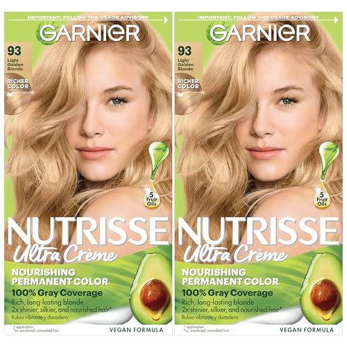 Garnier Hair Color Nutrisse Nourishing Creme, 93 Light Golden Blonde (Honey Butter) Permanent Hair Dye, 2 Count (Packaging May Vary)