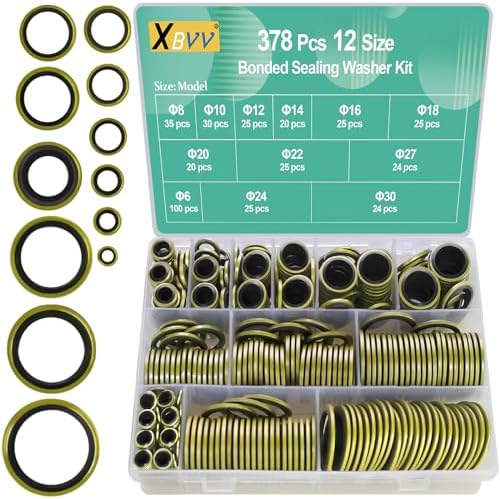 378 Pcs NBR Metal Bonded Sealing Washer Assortment Kit M6 M8 M10 M12 M14 M16 M18 M20 M22 M24 M27 M30 Automotive Self-Centred Seal Gasket Repair Set