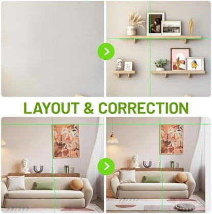 Huepar Laser Level, 100ft Self Leveling Green Cross Line Laser for Picture Hanging, Tile, Decoration & DIY Indoor Construction – 360° Magnetic Base & Battery Included