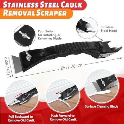 Caulk Gun Kit, Smooth Silicone Caulking Gun and Caulk Remover Tool, Sealant Finishing Tool Grout Scraper for Kitchen Bathroom Window Sink Joint, All in One with Gift Box