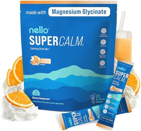 Supercalm Drink Mix - Ashwagandha KSM 66, Magnesium Glycinate & L-Theanine Supplement - Ashwagandha Root Extract - Focus and Relaxation Support (20 Travel Packets) - Orange Creamsicle