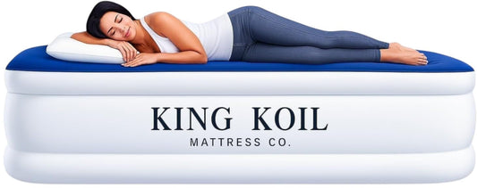 King Koil Luxury Twin Air Mattress with Built-in High Speed Pump for Camping, Home & Guests - Twin Size Double High Airbed Luxury Inflatable Blow Up Mattress Waterproof (1-Year Manufacturer Warranty)