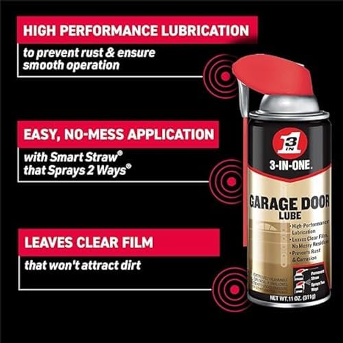 3-IN-ONE Professional Garage Door Lubricant with Smart Straw Sprays 2 Ways, 11 OZ Twin Pack, 100584, Clear
