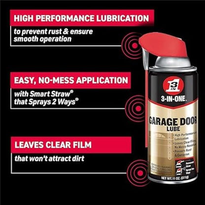 3-IN-ONE Professional Garage Door Lubricant with Smart Straw Sprays 2 Ways, 11 OZ Twin Pack, 100584, Clear