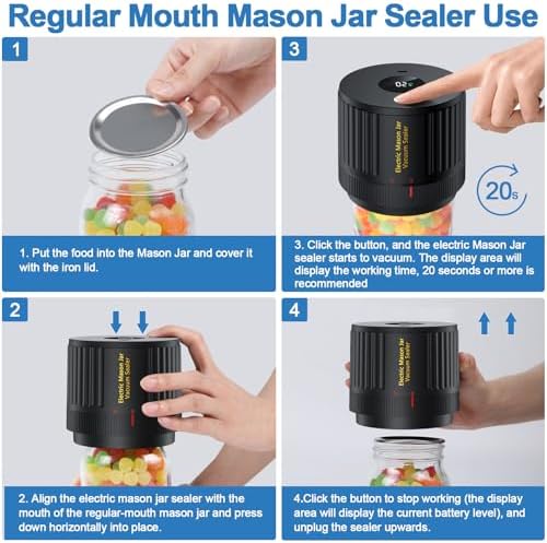Electric Mason Jar Vacuum Sealer Kit for Wide Mouth and Regular Mouth Mason Jars