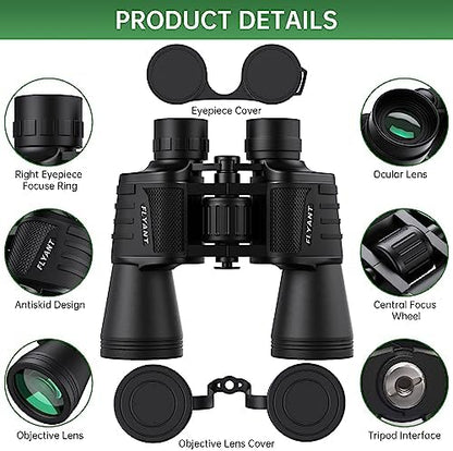 20x50 High Powered Binoculars for Adults, Waterproof Compact Binoculars with Low Light Vision for Bird Watching Hunting Football Games Travel Stargazing Cruise with Carrying Bag