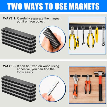 MIKEDE Heavy Duty Magnets, 12 Pack Strong Neodymium Magnets Heavy Duty Bar Magnet with Double-Sided Adhesive,Powerful Small Rare Earth Magnet for Fridge, Garage,Kitchen - 2.36 x 0.39 x 0.12in(N25)