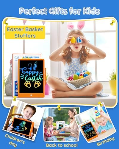 TEKFUN Toys for Girls Boys 10IN LCD Writing Tablet, Magic Doodle Board with Anti-Lost Stylus, Mess Free Coloring for Toddlers Drawing Pad, Toddler Travel Car Plane Trip Toys Gifts (Orange)