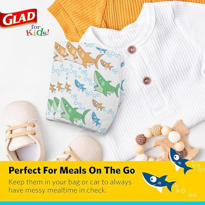 Glad for Kids Shark Paper Disposable Bibs with Crumb Catcher for Feeding - Absorbent and Leakproof Eating and Travel Must Haves for Mess-Free Meals, 30 Count - 24 Pack