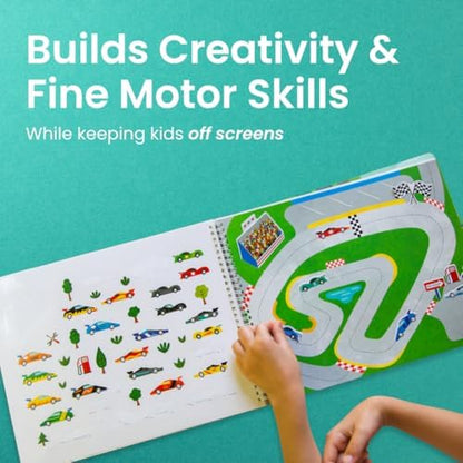 CUPKIN Sticker Book for Kids 2-4, 500+ Kids Stickers, Cars, Trucks, Planes & Trains 12 Coloring Pages 12 Side by Side Scenes, Fun Toddler Travel Activity Coloring and Sticker Books for Ages 4-8 + 8-10