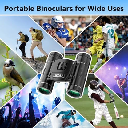 300x25 Binoculars for Adults and Kids, High Powered Mini Pocket Binoculars with Phone Adapter, Waterproof Compact Telescope for Bird Watching, Hunting, Concert, Theater, Opera, Traveling, Sightseeing