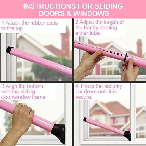 AceMining Upgraded Door Security Bar & Sliding Patio Bar, Heavy Duty Stoppers Adjustable Jammer for Home, Apartment, Travel (1 Pack,Pink)