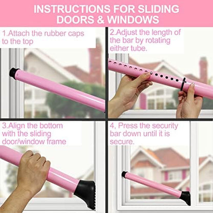 AceMining Upgraded Door Security Bar & Sliding Patio Bar, Heavy Duty Stoppers Adjustable Jammer for Home, Apartment, Travel (1 Pack,Pink)