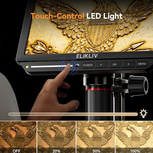 4K Digital Microscope, Elikliv EM4K 8" Coin Microscopes 2000x, 52MP HDMI Microscopes, Soldering Microscope for Adults, Micro scopes for Electronics Repair, 3840P UHD Video Micro socpe, 10" Stand, 64G