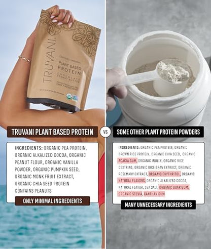 Truvani Vegan Pea Protein Powder | Chocolate Peanut Butter | 20g Organic Plant Based Protein | 10 Servings | Keto | Gluten & Dairy Free | Low Carb | No Added Sugar