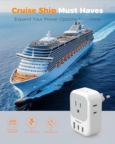 2 Pack European Travel Plug Adapter, TESSAN US to Europe Plug Adapter with 4 Electrical Outlets 3 USB Ports (2 USB C), Type C Power Adaptor for EU International Italy Iceland Spain France Germany
