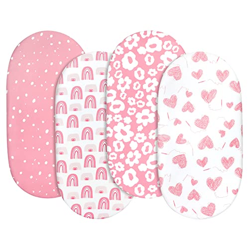Gllquen Baby Bassinet Sheets 4 Pack, Breathable Cozy Fitted Mattress Sheet, Elastic Travel Crib Fashionable Floral Pattern, Standard Cradle Safe Sheets for Baby Boys Girls 32"x16"(Love)