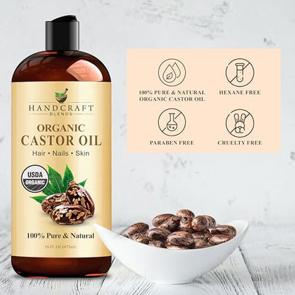 Handcraft Blends Castor Oil Pack Wrap - Organic Castor Oil 16 oz with Reusable Wraps - Durable Comfortable Pack Wraps for Neck and Stomach with Adjustable Elastic Straps