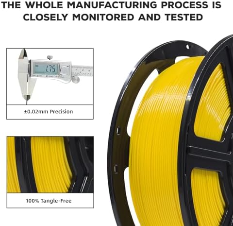 FLASHFORGE PLA Filament 1.75mm, 3D Printer Filament 1kg (2.2lbs) Spool, Dimensional Accuracy +/- 0.02mm, 3D Printing Filament Easy to Use and Fits for Most FDM 3D Printers (Yellow)