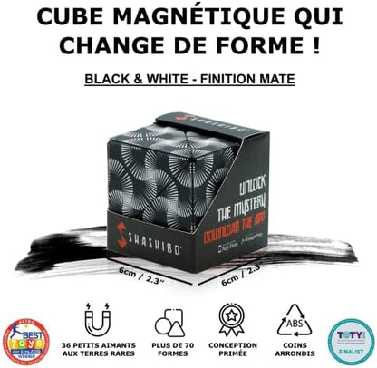 Shashibo Shape Shifting Box - STEM Magnetic Fidget Cube That Transforms Into Over 70 Shapes, Download Fun in Motion Toys Mobile App (Black & White)