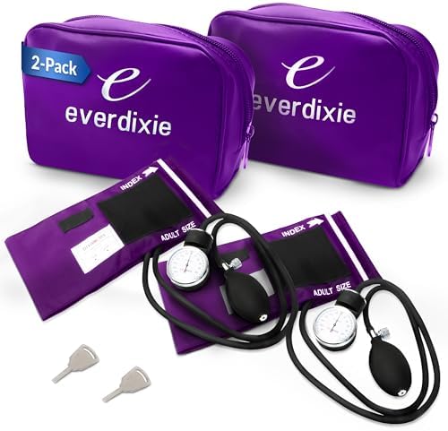 Deluxe Aneroid Sphygmomanometer Blood Pressure Monitor Set – 2-Pack – Adult Cuff, Carrying Case & Calibration Tool – High Contrast Dial for Accurate Readings – Portable & Durable Design – Purple