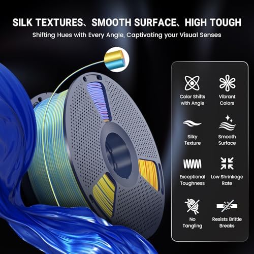 SUNLU PLA+ Silk Filament, Four-Color 3D Printer Filament 1.75mm, Dimensional Accuracy +/- 0.02mm, 1KG Spool(2.2 lbs), Silk Quadruple Color(Black Red Yellow Grey)