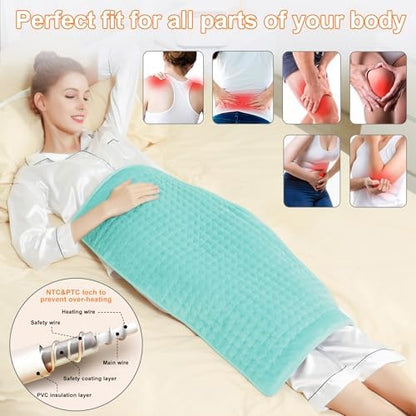 Heating Pad-Electric Heating Pads for Back,Neck,Abdomen,Moist Heated Pad for Shoulder,Knee,Hot Pad for Arms and Legs,Dry&Moist Heat & Auto Shut Off(Light Green, 33''×17'')