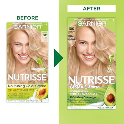 Garnier Hair Color Nutrisse Nourishing Creme, 100 Extra-Light Natural Blonde (Chamomile) Permanent Hair Dye, 2 Count (Packaging May Vary)