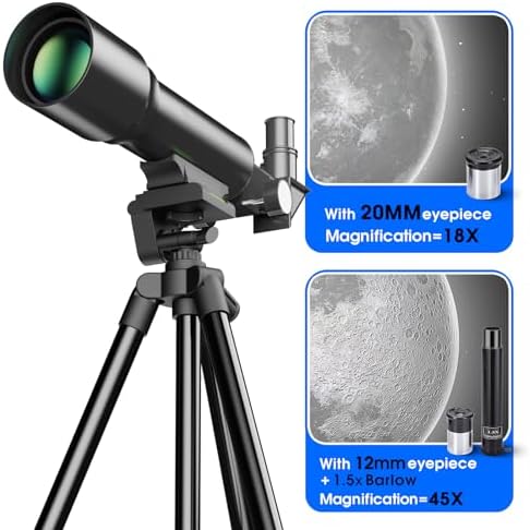 Telescope for Kids 50mm Aperture 360mm AZ Astronomical Portable Telescope for Adults Beginners with Upgraded Tripod White