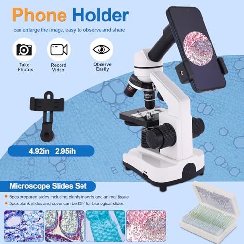 Microscope for Adults & Kids, 40X-2500X High-Power Compound Microscope for Students, School Lab & Home Schooling,Features Prepared Slides Set & Phone Adapter