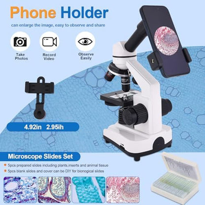 Microscope for Adults & Kids, 40X-2500X High-Power Compound Microscope for Students, School Lab & Home Schooling,Features Prepared Slides Set & Phone Adapter