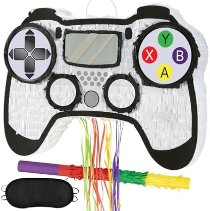 WERNNSAI Video Game Piñata - Game Controller Piñata Bundle with Blindfold and Bat for Boys Piñata Gaming Theme Party Decoration Supplies Pull String Piñata for Birthday Party Celebration
