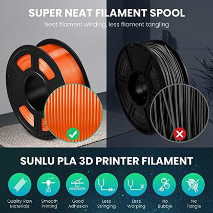 SUNLU PLA Filament Bundle 1.75mm, 3D Printer Filament, Dimensional Accuracy +/- 0.02 mm,1kg Spool, 10 Rolls, Black+White+Grey+Blue+Green+Transparent (Purple+Green+Orange+Blue+Red)