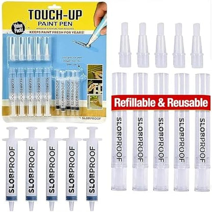 Slobproof Refillable Touch-Up Paint Pen, Mess-Free, Reusable Wall Paint Repair Tool, Precise Application, DIY Home Improvement, Furniture, Arts and Crafts, Patented Design, Easy Storage, Pack of 5