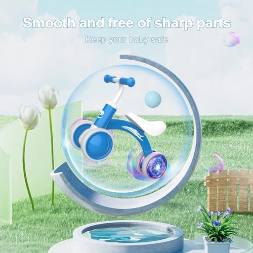 Colorful Lighting Baby Balance Bike Toys for 1 Year Old Boy Girl Gifts, 10-36 Month Toddler Balance Bike, No Pedal 4 Silence Wheels & Soft Seat First Riding on Toys, 1st Birthday Gifts
