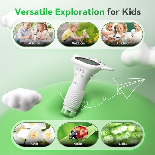 HP40 IPS Microscope for Kids: [Easy and Fun] 2" Portable Handheld Kids Microscope Miniscope, Pocket Mini Scope Educational Science Kit, Christmas Birthday Gifts for Kids, PC View, White