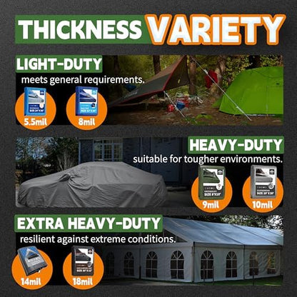 8x10 Feet Tarp Waterproof,9Mil Thick,Finished Size Tarps,UV Resistant,Durable,Multipurpose Poly Tarp Cover with Metal Grommets and Reinforced Edges,Green/Black by RAINDEWAY