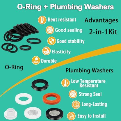 32 Size 705 Pcs Plumbing Washers and O-Ring Kit 2-in-1 Rubber Gasket Assortment Kit for Faucet Spigot Garden Hose Pressure Washer Plumbing Repair